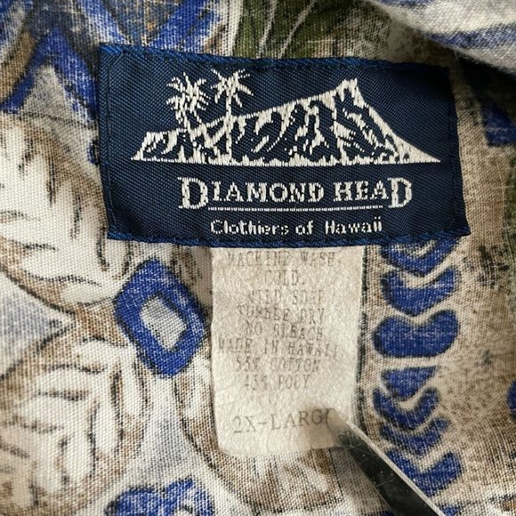 Vintage 80s Diamond Head Hawaiian Shirt Size 2XL Lucky Cat Frog Tapa Reverse - Picture 8 of 8